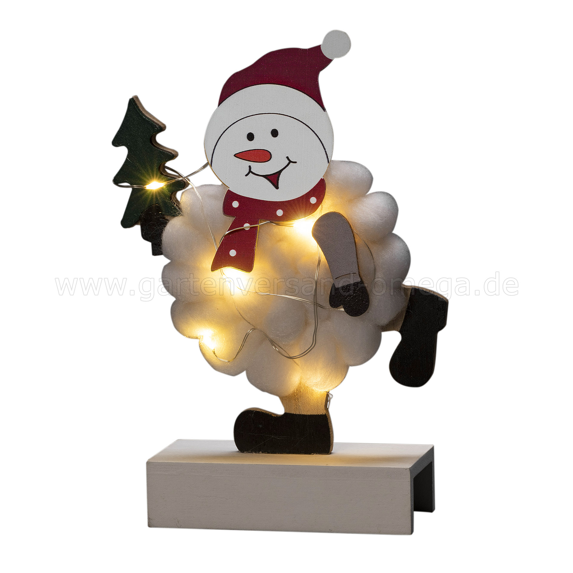 LED-Holzdekoration Schneemann mit Baumwolle