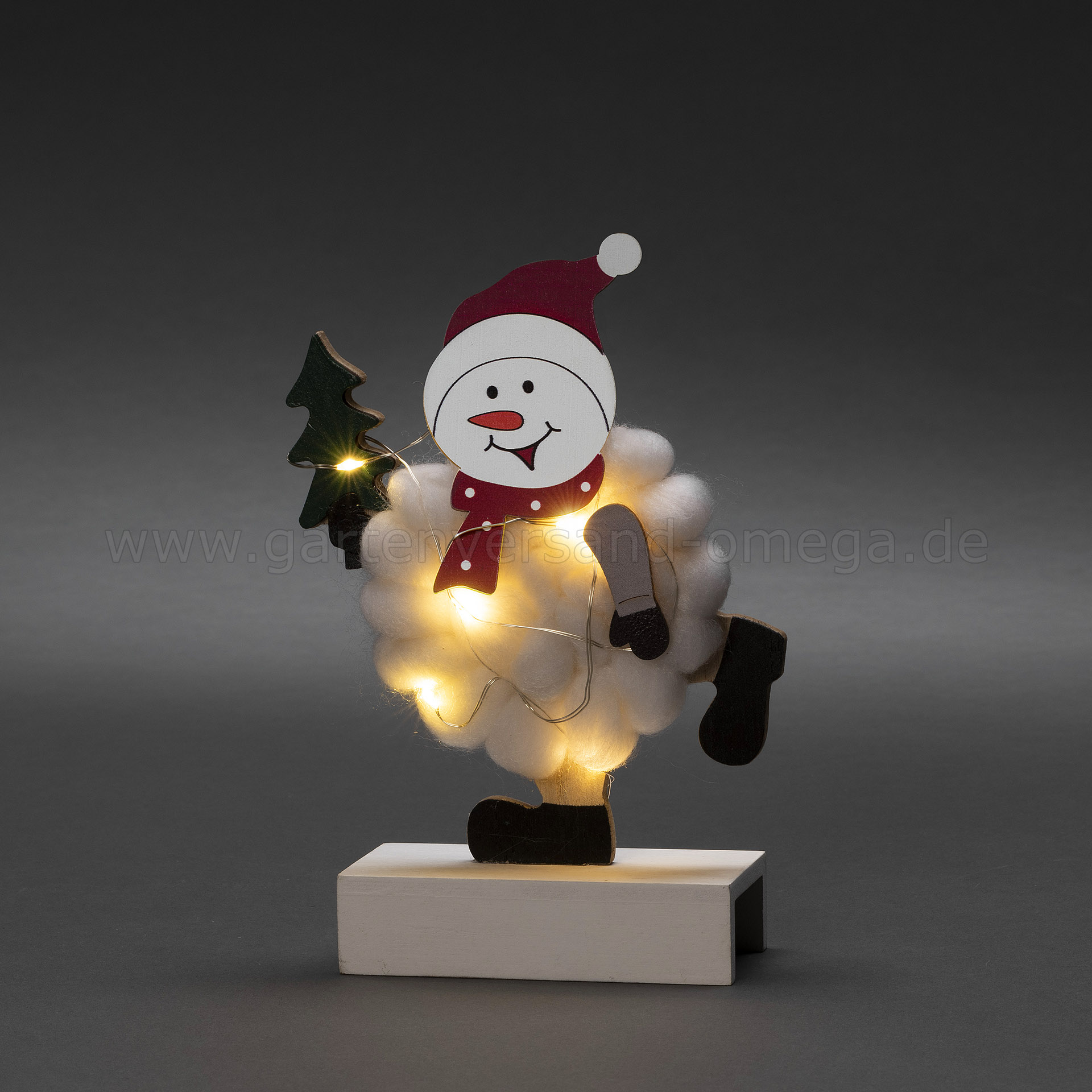 LED-Holzdekoration Schneemann mit Baumwolle