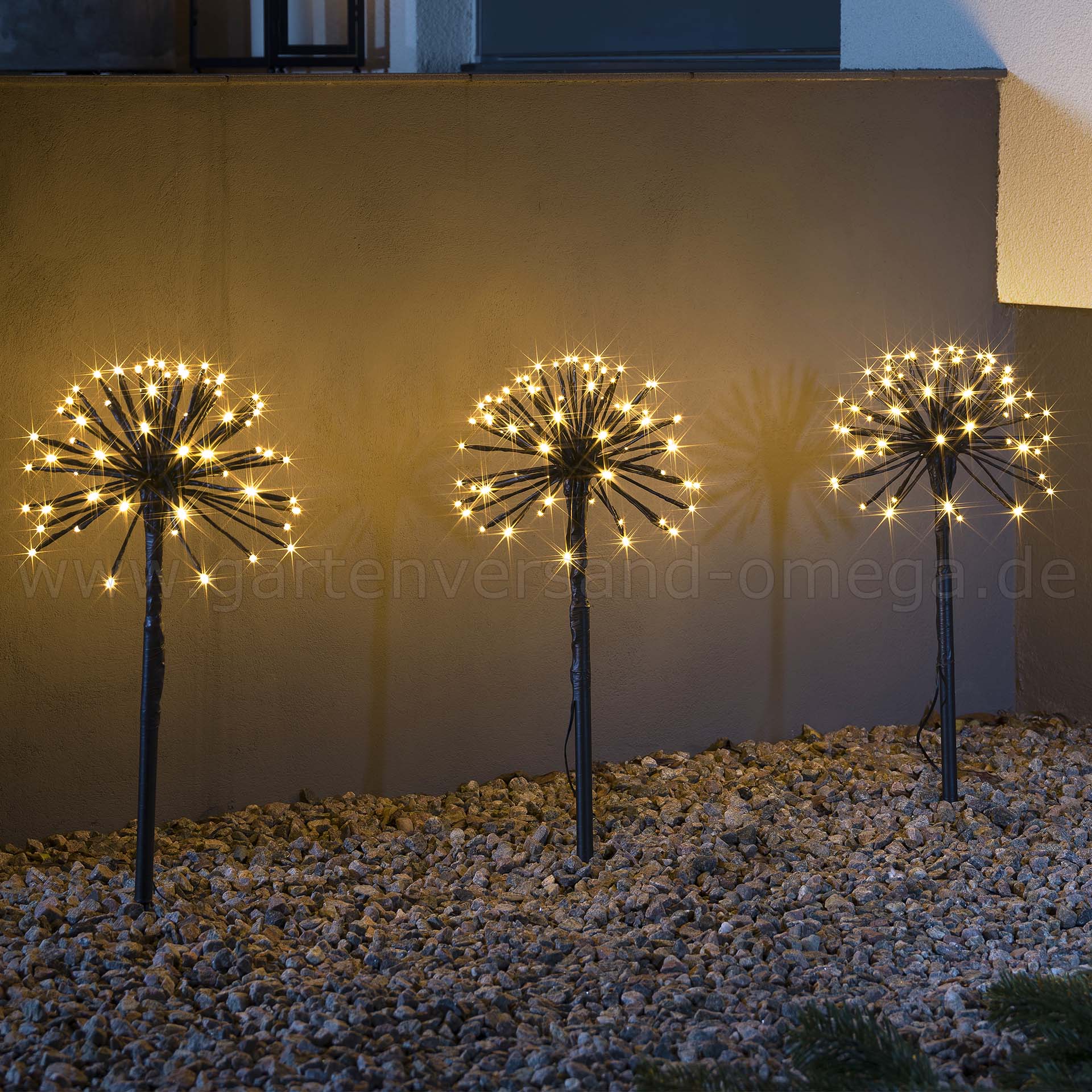 LED-Spießleuchte mit 3 Pusteblumen - Weihnachtsdeko Weihnachtsbeleuchtung Garten, Pusteblume, den Leuchtstäbe, LED-Pusteblume, Omega Weihnachtsaußenbeleuchtung, Gartenversand LED-Lichtstab, Garten beleuchtete Gartendekoration, Ganzjahresdekoration, | für
