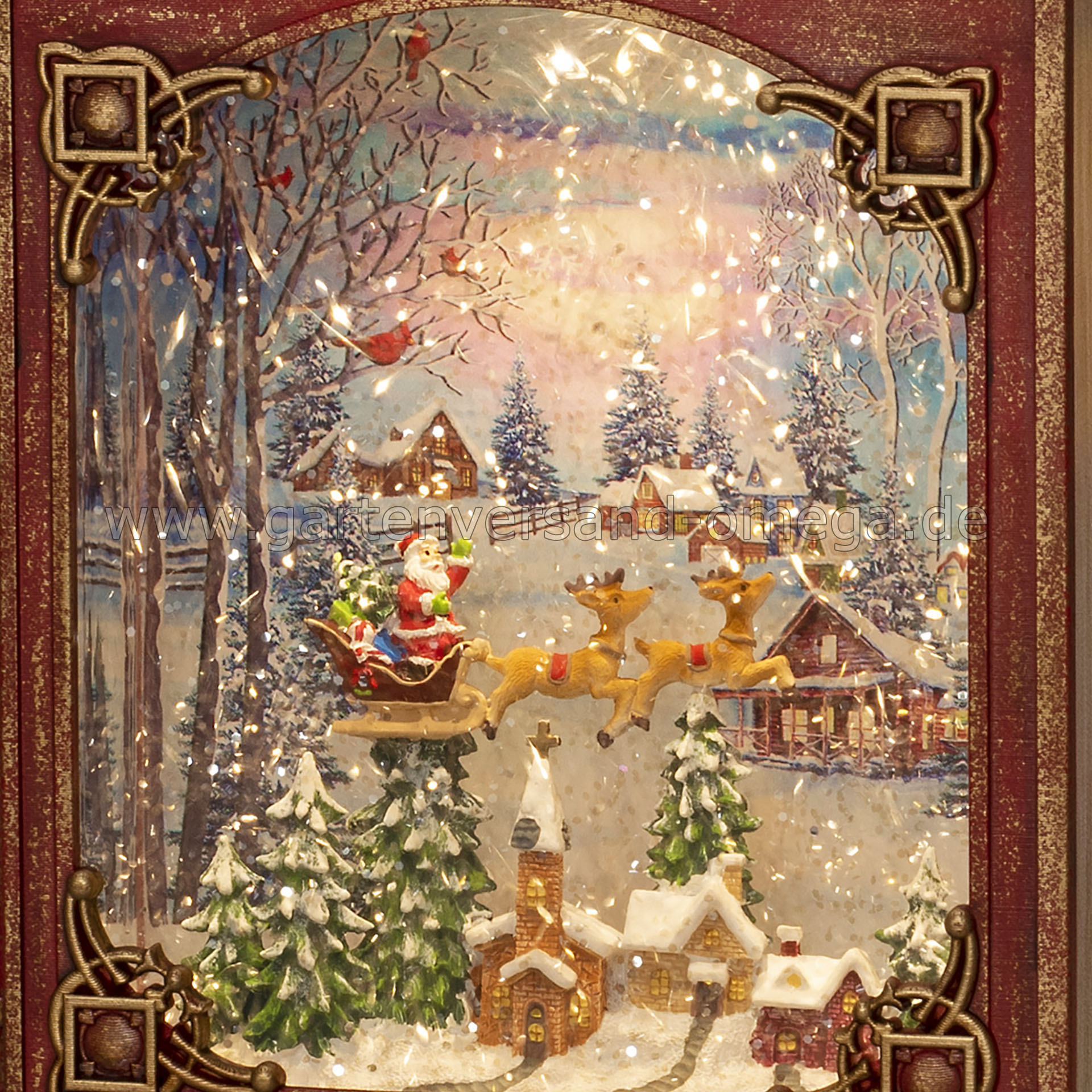 Wassergefüllte LED-Dekoration Buch Weihnachtsmann im Schlitten mit  Rentieren - Dekoration mit Glitzerwirbel, Schneekugel mit automatischem  Schneefall, Schneelaterne, Weihnachtsdekoration mit Schneekugel-Funktion,  Weihnachtsbeleuchtung | Gartenversand Omega