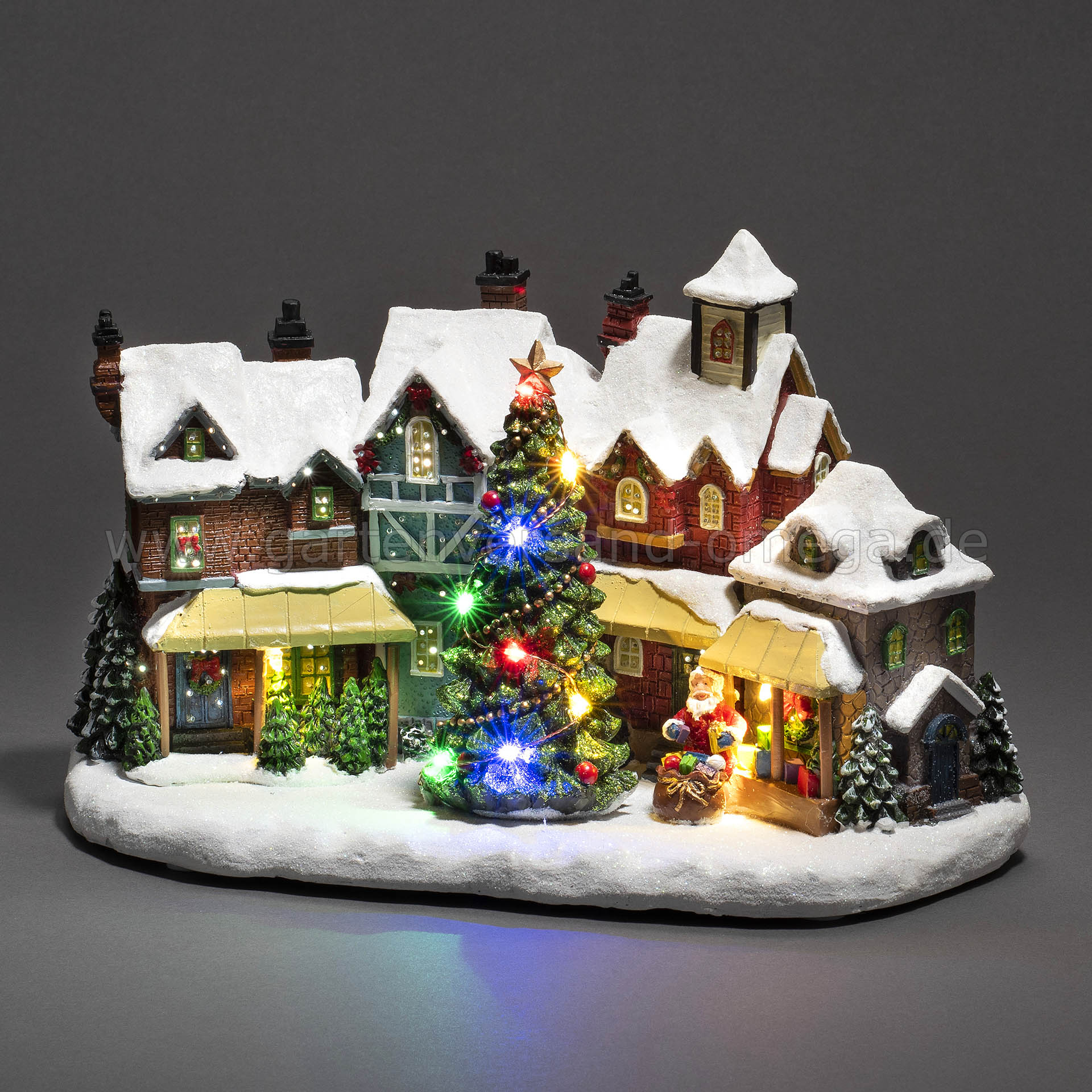beleuchtet, für Tischdeko | mit Haus, Fiberoptikdekoration Weihnachtshäuschen Weihnachtsdeko das Deko-Häuschen, Dorfszene Weihnachten, Gartenversand Glasfaser Omega mit LED Fensterbrett, Musik, Weihnachtsbeleuchtung - LED-Fiberoptikhaus LED-Szenerie,
